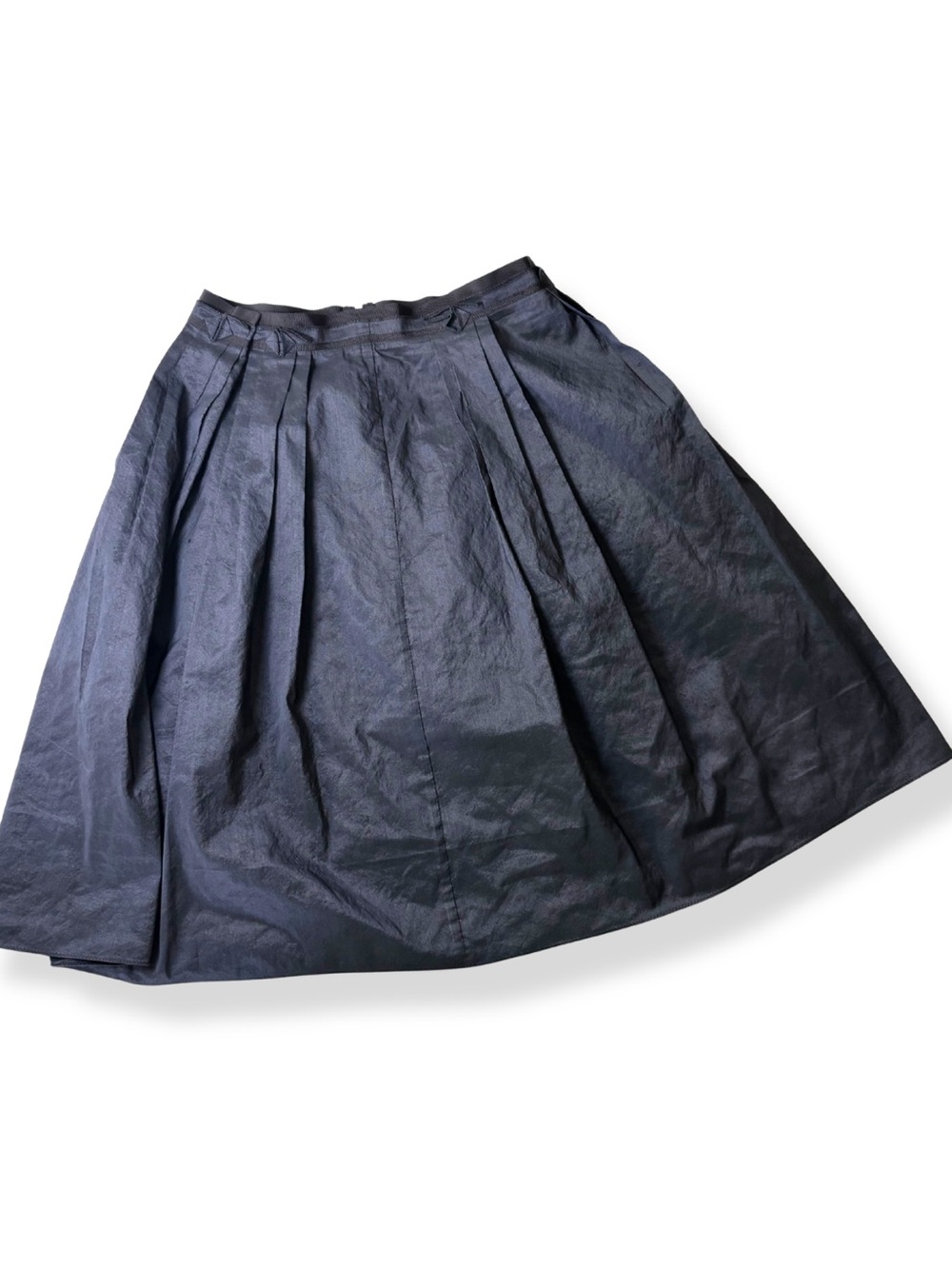 Elie Tahari Blue Black Pleated A-Line Skirt Ribbon Trim 26” Waist